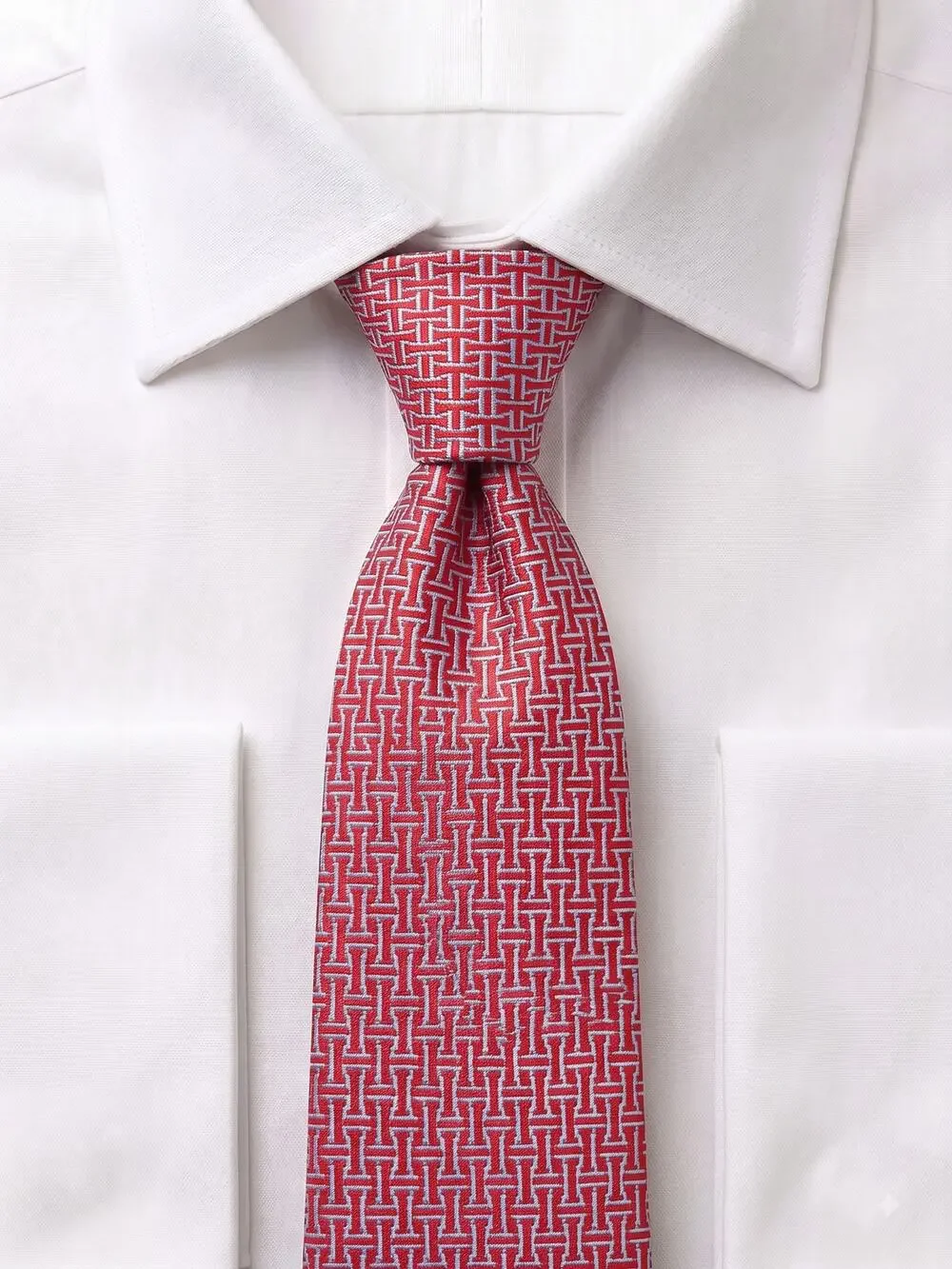 Hermès Paris Red Geometric Micro Print 100% Silk Necktie